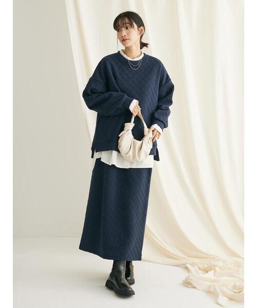 CRAFT STANDARD BOUTIQUE(クラフトスタンダードブティック)の「ふくれジャカード切替プルオーバー(Tシャツ/カットソー・レディース・ネイビー/グレイッシュベージュ・FREE)」の12枚目の写真