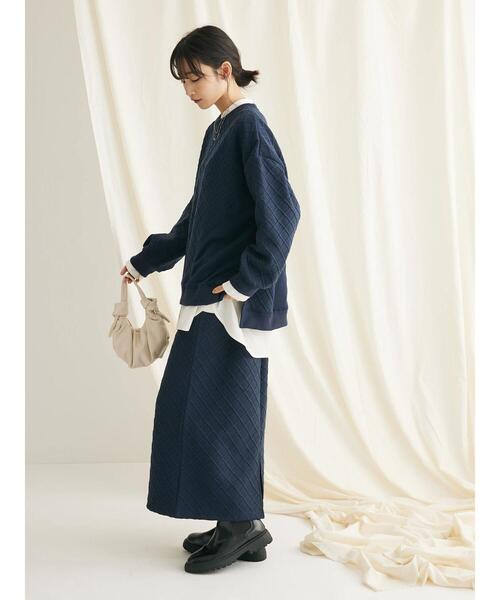 CRAFT STANDARD BOUTIQUE(クラフトスタンダードブティック)の「ふくれジャカード切替プルオーバー(Tシャツ/カットソー・レディース・ネイビー/グレイッシュベージュ・FREE)」の14枚目の写真