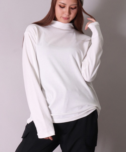 BAYBLO(ベイブロ)の「(MI)【ユニセックス】ブラッシュド スムース モックネック 長袖 Tシャツ(Tシャツ/カットソー・メンズ・ブラック/杢グレー/チャコールグレー×ブラック/アイボリー・LARGE/X-LARGE/MEDIUM)」の1枚目の写真
