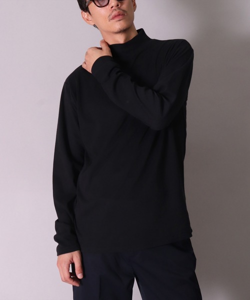 BAYBLO(ベイブロ)の「(MI)【ユニセックス】ブラッシュド スムース モックネック 長袖 Tシャツ(Tシャツ/カットソー・メンズ・ブラック/杢グレー/チャコールグレー×ブラック/アイボリー・LARGE/X-LARGE/MEDIUM)」の2枚目の写真