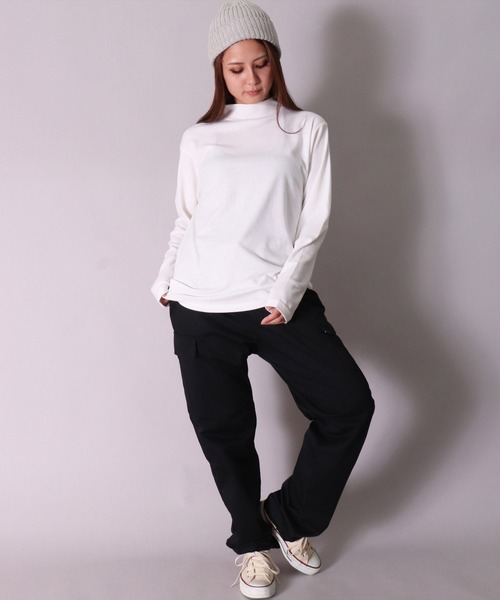 BAYBLO(ベイブロ)の「(MI)【ユニセックス】ブラッシュド スムース モックネック 長袖 Tシャツ(Tシャツ/カットソー・メンズ・ブラック/杢グレー/チャコールグレー×ブラック/アイボリー・LARGE/X-LARGE/MEDIUM)」の9枚目の写真