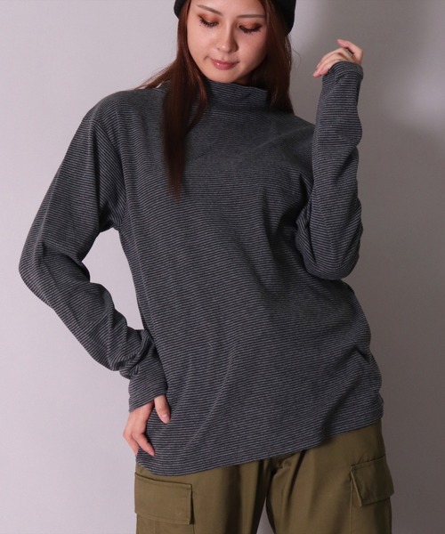 BAYBLO(ベイブロ)の「(MI)【ユニセックス】ブラッシュド スムース モックネック 長袖 Tシャツ(Tシャツ/カットソー・メンズ・ブラック/杢グレー/チャコールグレー×ブラック/アイボリー・LARGE/X-LARGE/MEDIUM)」の10枚目の写真