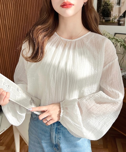 moment+（モーメントプラス）の「N/Tワッシャー前後2WAYボリュームスリーブショート丈(45cm)＆レギュラー丈(62cm)リボンカーディガン（カーディガン/ボレロ・レディース・ベージュ/イエロー/ブルー系その他/ホワイト系その他/ベージュ系その他/ピンク/イエロー系その他/ピンク系その他/ブラック/オフホワイト/ブルー/ブラック系その他・M/L）」の15枚目の写真