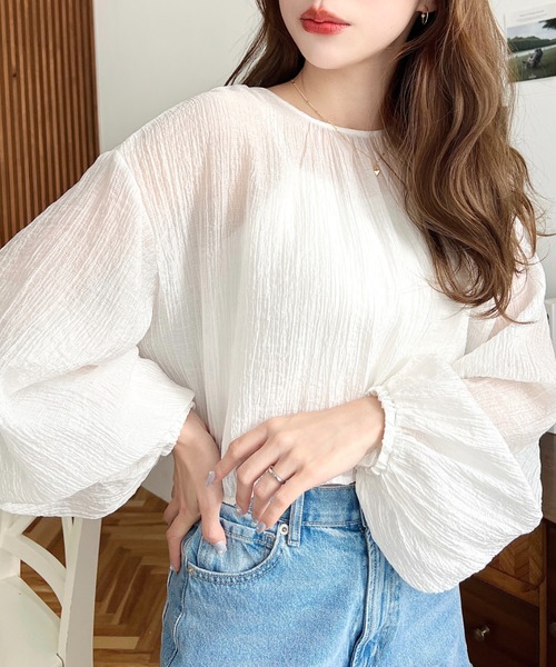 moment+（モーメントプラス）の「N/Tワッシャー前後2WAYボリュームスリーブショート丈(45cm)＆レギュラー丈(62cm)リボンカーディガン（カーディガン/ボレロ・レディース・ベージュ/イエロー/ブルー系その他/ホワイト系その他/ベージュ系その他/ピンク/イエロー系その他/ピンク系その他/ブラック/オフホワイト/ブルー/ブラック系その他・M/L）」の16枚目の写真