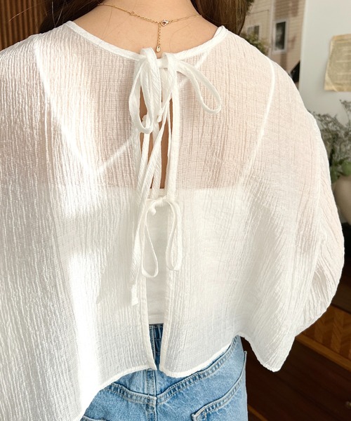 moment+（モーメントプラス）の「N/Tワッシャー前後2WAYボリュームスリーブショート丈(45cm)＆レギュラー丈(62cm)リボンカーディガン（カーディガン/ボレロ・レディース・ベージュ/イエロー/ブルー系その他/ホワイト系その他/ベージュ系その他/ピンク/イエロー系その他/ピンク系その他/ブラック/オフホワイト/ブルー/ブラック系その他・M/L）」の20枚目の写真