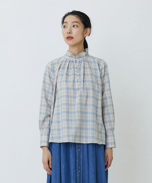 LOISIR（ロワズィール）の「二重フレアーカラーブラウス（シャツ/ブラウス・レディース・アイボリー/チェック/グレー・FREE）」の16枚目の写真
