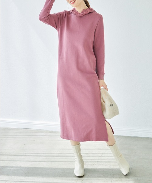 新品 トッコ フラワー レース 裏起毛 パーカー ワンピース ● tocco closet ワンピース 「ZOZO限定」立体フラワーレース付き裏