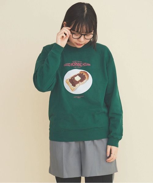 I am I in fact...(アイアムアイインファクト)の「GOOD MORNING HOUSE プリント スウェット(スウェット・レディース・グリーン/グレー・FREE)」の22枚目の写真