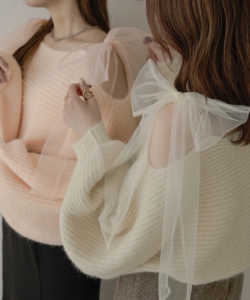 Ambre Neige（アンブルネージュ）の「2wayチュールリボンシャギーニットトップス/WEB/EC限定商品（ニット/セーター・レディース・チャコールグレー/ベビーピンク/アイボリー・FREE）」の22枚目の写真