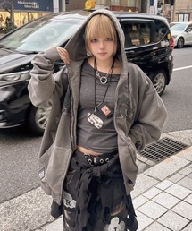 GALFY | ストリートファッション GALFY ガルフィー B-Boy的ストリートピグメント染パーカー オーバーサイズ ギャル トップス パーカー フーディー フード ジップアップ ジップトップス ジップフーディー ジップパーカー 長袖(パーカー)