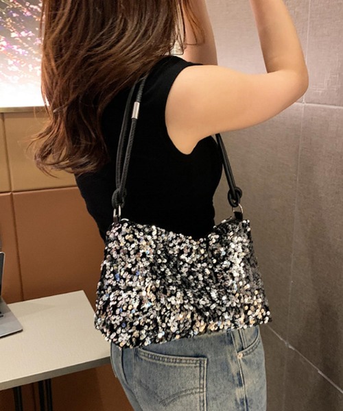 LA VORAGINE（ラ ヴォラジネ）の「スパンコールショルダーバッグ クラッチバッグ 結婚式 入学式 卒業式 成人式 パーティー セレモニー（ショルダーバッグ・レディース・ブラック/シルバー・FREE）」の5枚目の写真