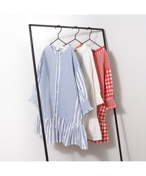 BREEZE(ブリーズ)の「2WAYエブリワンピース(ワンピース・キッズ・オフホワイト/ストライプ/チェック・90/100/110/120/80/130/140)」の4枚目の写真