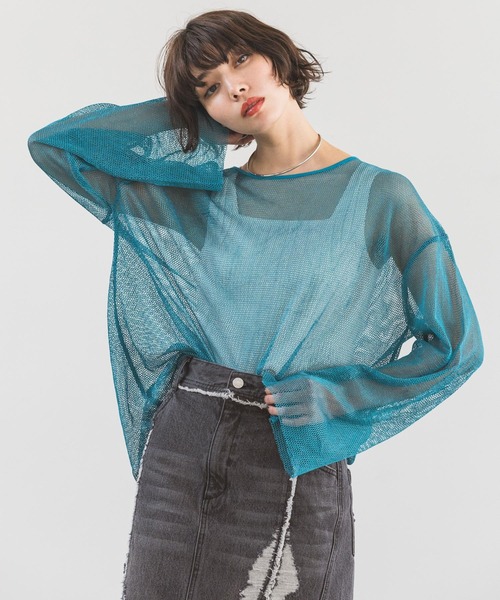 PAGEBOY（ページボーイ）の「ラメメッシュオーバーロングスリーブ（Tシャツ/カットソー・レディース・ブラック/ターコイズブルー/オフホワイト・FREE）」の9枚目の写真