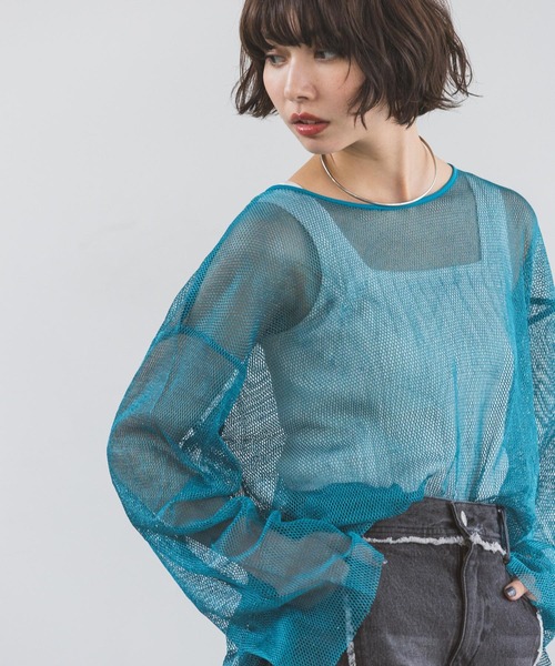 PAGEBOY（ページボーイ）の「ラメメッシュオーバーロングスリーブ（Tシャツ/カットソー・レディース・ブラック/ターコイズブルー/オフホワイト・FREE）」の12枚目の写真