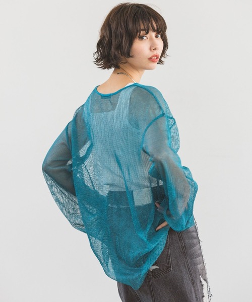 PAGEBOY（ページボーイ）の「ラメメッシュオーバーロングスリーブ（Tシャツ/カットソー・レディース・ブラック/ターコイズブルー/オフホワイト・FREE）」の13枚目の写真