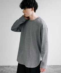 オーバーサイズ クルーネックワッフル無地長袖Tシャツ