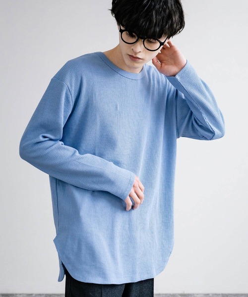 Rocky Monroe（ロッキーモンロー）の「オーバーサイズ クルーネックワッフル無地長袖Tシャツ（Tシャツ/カットソー・メンズ・ホワイト/サックスブルー/杢グレー/ブラック・M/L）」の4枚目の写真