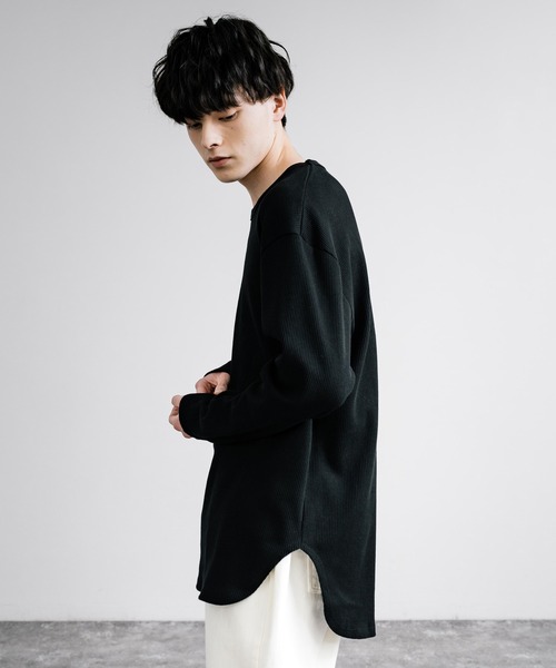 Rocky Monroe（ロッキーモンロー）の「オーバーサイズ クルーネックワッフル無地長袖Tシャツ（Tシャツ/カットソー・メンズ・ホワイト/サックスブルー/杢グレー/ブラック・M/L）」の7枚目の写真
