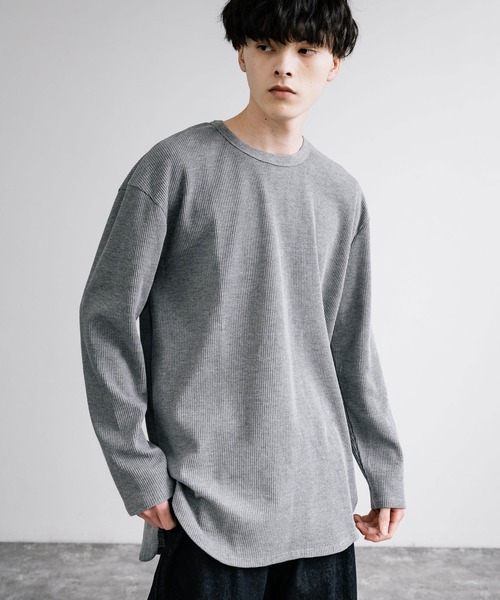 Rocky Monroe（ロッキーモンロー）の「オーバーサイズ クルーネックワッフル無地長袖Tシャツ（Tシャツ/カットソー・メンズ・ホワイト/サックスブルー/杢グレー/ブラック・M/L）」の5枚目の写真