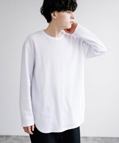 Rocky Monroe（ロッキーモンロー）の「オーバーサイズ クルーネックワッフル無地長袖Tシャツ（Tシャツ/カットソー・メンズ・ホワイト/サックスブルー/杢グレー/ブラック・M/L）」の11枚目の写真