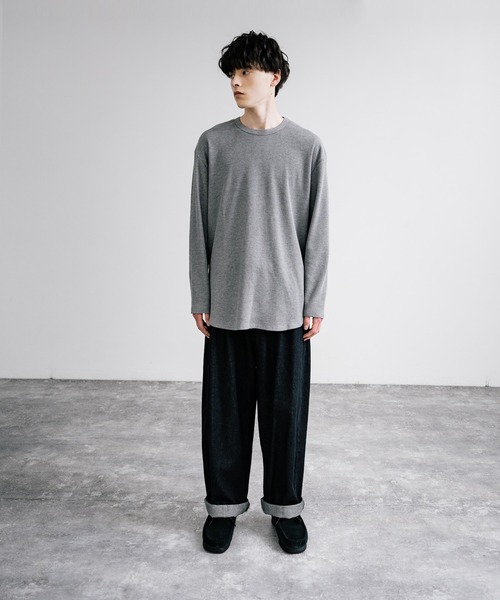 Rocky Monroe（ロッキーモンロー）の「オーバーサイズ クルーネックワッフル無地長袖Tシャツ（Tシャツ/カットソー・メンズ・ホワイト/サックスブルー/杢グレー/ブラック・M/L）」の14枚目の写真