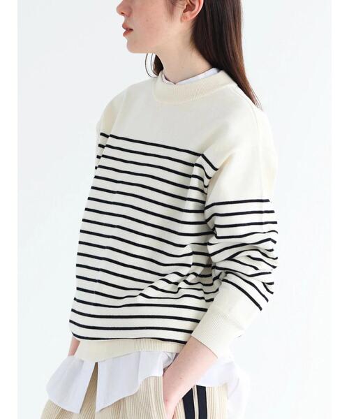 CRAFT STANDARD BOUTIQUE(クラフトスタンダードブティック)の「パネルボーダーニットプルオーバー(ニット/セーター・レディース・ホワイト/ベージュ/ネイビー・FREE)」の4枚目の写真