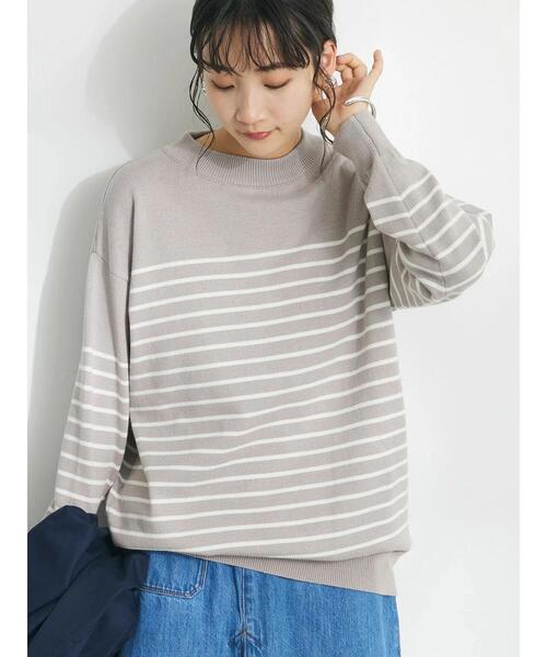 CRAFT STANDARD BOUTIQUE(クラフトスタンダードブティック)の「パネルボーダーニットプルオーバー(ニット/セーター・レディース・ホワイト/ベージュ/ネイビー・FREE)」の5枚目の写真