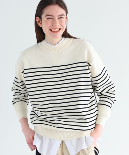 CRAFT STANDARD BOUTIQUE(クラフトスタンダードブティック)の「パネルボーダーニットプルオーバー(ニット/セーター・レディース・ホワイト/ベージュ/ネイビー・FREE)」の2枚目の写真
