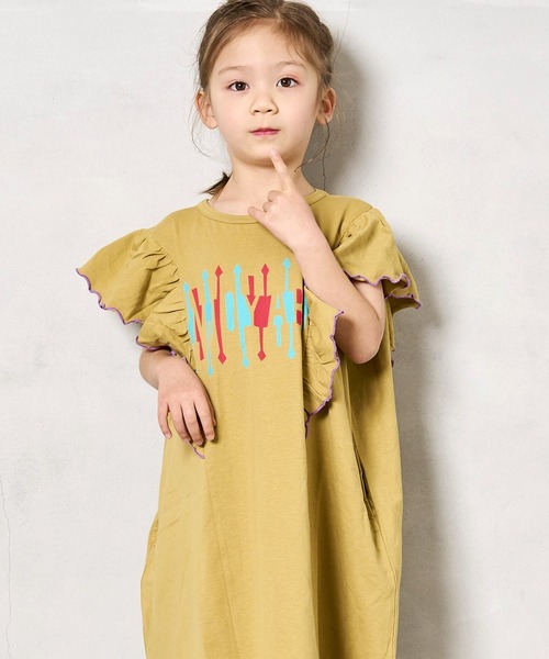 Life Support Products(ライフサポートプロダクツ)の「【COTTON from U.S.A】ラッフルメローワンピース(90~150cm)(ワンピース・キッズ・グリーン/ベージュ/レッド・110/100/90/120/150/140/130)」の2枚目の写真