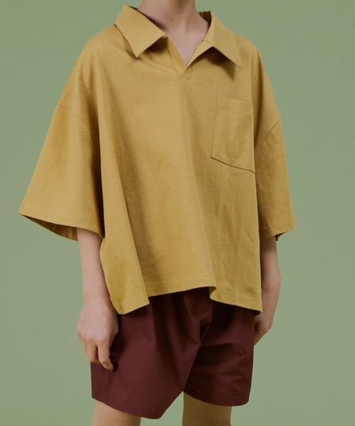 PAIRMANON STREET（ペアマノンストリート）の「【PAIRMANON STREET】無地 スキッパー 半袖 Tシャツ 異素材 セットアップ（セットアップ・キッズ・ブルー系その他/イエロー/ベージュ系その他/ブラック系その他・90/100/150/110/140/130/120）」の9枚目の写真