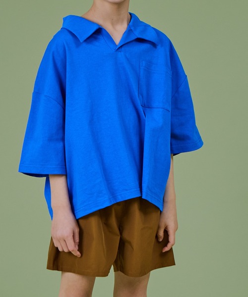 PAIRMANON STREET（ペアマノンストリート）の「【PAIRMANON STREET】無地 スキッパー 半袖 Tシャツ 異素材 セットアップ（セットアップ・キッズ・ブルー系その他/イエロー/ベージュ系その他/ブラック系その他・90/100/150/110/140/130/120）」の14枚目の写真