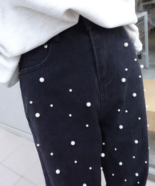 CORNERS(コーナーズ)の「ランダムパール付きハイウエストデニムパンツ(デニムパンツ・レディース・ブラック/ブルー・L/S/M/XL)」の11枚目の写真