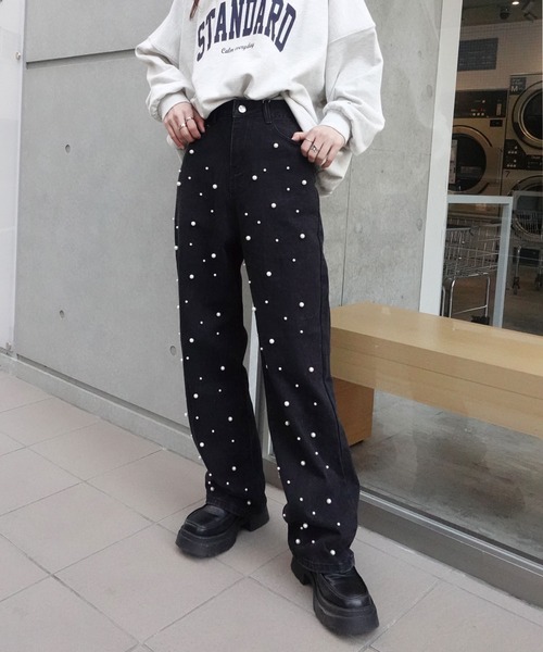 CORNERS(コーナーズ)の「ランダムパール付きハイウエストデニムパンツ(デニムパンツ・レディース・ブラック/ブルー・L/S/M/XL)」の15枚目の写真