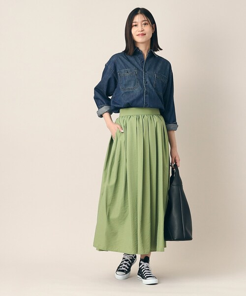 Dessin（デッサン）の「◆【洗える】ワッシャースカート（XS～L）（スカート・レディース・ブルー/スモーキーグリーン系/ブラック/ライトイエロー系/ホワイト・03/02/00/01）」の7枚目の写真