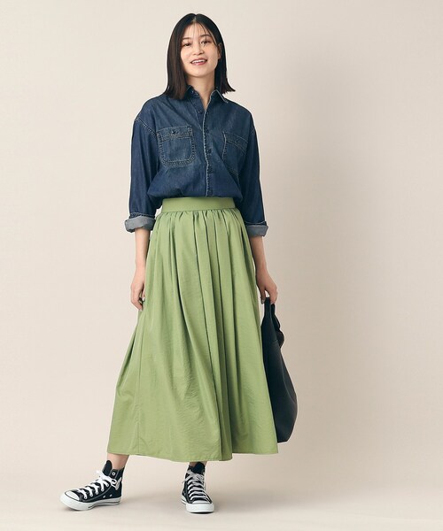 Dessin（デッサン）の「◆【洗える】ワッシャースカート（XS～L）（スカート・レディース・ブルー/スモーキーグリーン系/ブラック/ライトイエロー系/ホワイト・03/02/00/01）」の8枚目の写真