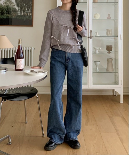 by muni:r（バイ ムニール）の「ラブリーリボンラウンドネックニット（ニット/セーター・レディース・グリーン/ネイビー/グレー/アイボリー・FREE）」の19枚目の写真