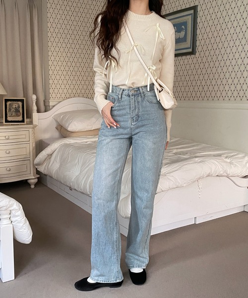 by muni:r（バイ ムニール）の「ラブリーリボンラウンドネックニット（ニット/セーター・レディース・グリーン/ネイビー/グレー/アイボリー・FREE）」の9枚目の写真