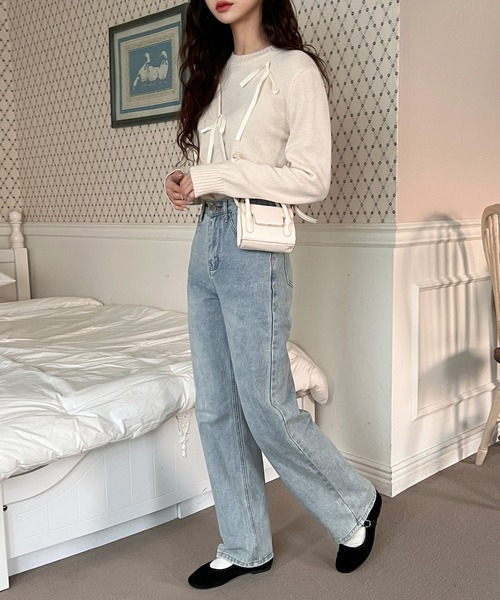 by muni:r（バイ ムニール）の「ラブリーリボンラウンドネックニット（ニット/セーター・レディース・グリーン/ネイビー/グレー/アイボリー・FREE）」の12枚目の写真