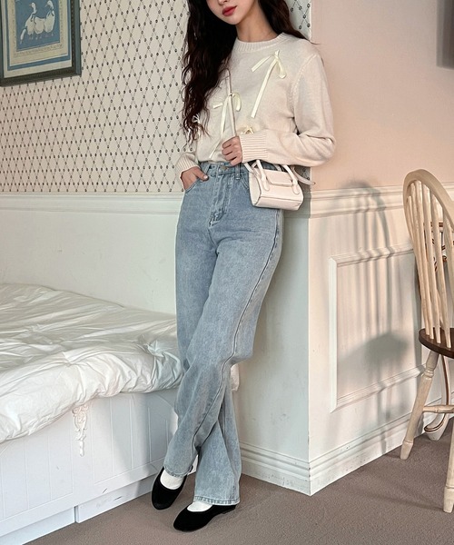 by muni:r（バイ ムニール）の「ラブリーリボンラウンドネックニット（ニット/セーター・レディース・グリーン/ネイビー/グレー/アイボリー・FREE）」の13枚目の写真