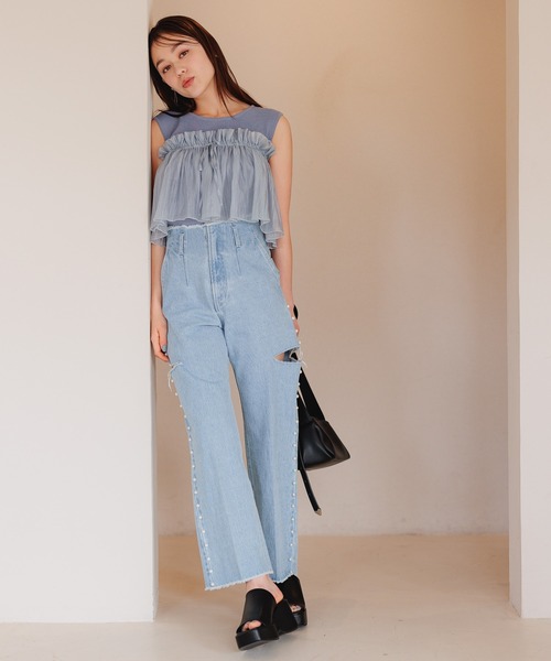 mysty woman（ミスティウーマン）の「マルチWAYビスチェセットプルオーバー　113916（Tシャツ/カットソー・レディース・アイボリー/ブラック/ブルー系その他・FREE）」の6枚目の写真