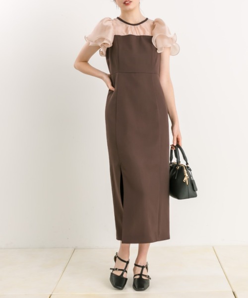 OLIVE des OLIVE(オリーブデオリーブ)の「ラッフルスリーブワンピース 1041180170(ドレス・レディース・ブラウン/ブラック・FREE)」の3枚目の写真