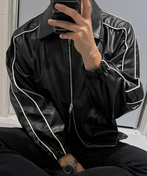 ASCLO（エジュクロ）の「ASCLO  Piping Line Varsity Leather Jacket（ブルゾン・メンズ・ブラック・FREE）」の8枚目の写真