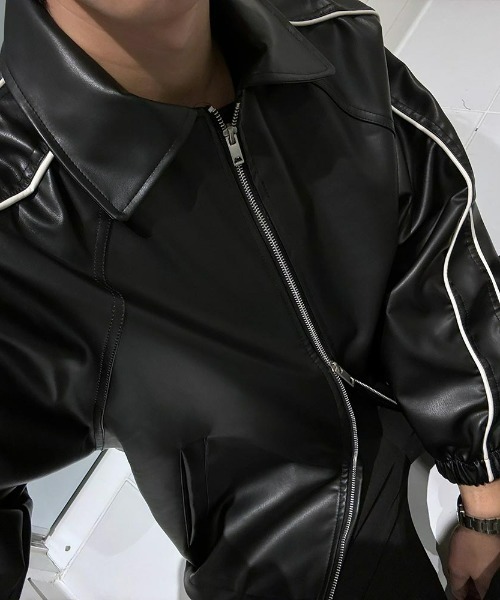 ASCLO（エジュクロ）の「ASCLO  Piping Line Varsity Leather Jacket（ブルゾン・メンズ・ブラック・FREE）」の9枚目の写真