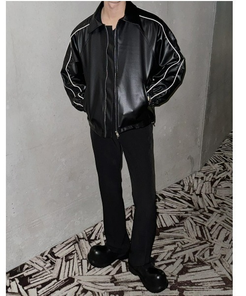 ASCLO（エジュクロ）の「ASCLO  Piping Line Varsity Leather Jacket（ブルゾン・メンズ・ブラック・FREE）」の7枚目の写真