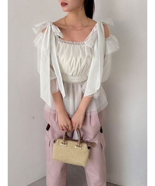 dazzlin（ダズリン）の「チュールリボンペプラム2wayトップス（シャツ/ブラウス・レディース・ブラック/オフホワイト/ブルー/ピンク・FREE）」の14枚目の写真