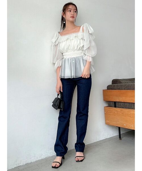 dazzlin（ダズリン）の「チュールリボンペプラム2wayトップス（シャツ/ブラウス・レディース・ブラック/オフホワイト/ブルー/ピンク・FREE）」の17枚目の写真