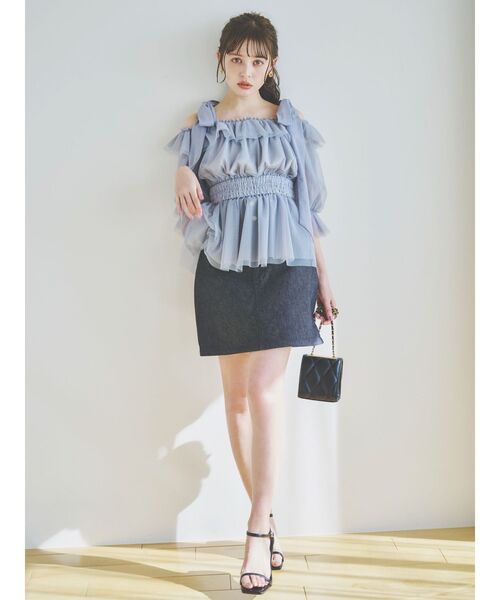 dazzlin（ダズリン）の「チュールリボンペプラム2wayトップス（シャツ/ブラウス・レディース・ブラック/オフホワイト/ブルー/ピンク・FREE）」の21枚目の写真