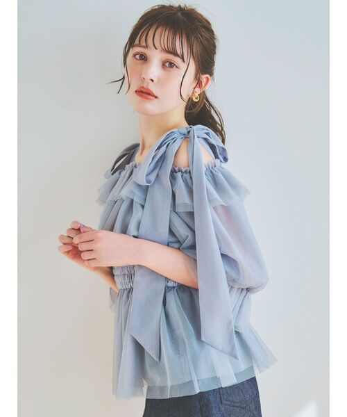 dazzlin（ダズリン）の「チュールリボンペプラム2wayトップス（シャツ/ブラウス・レディース・ブラック/オフホワイト/ブルー/ピンク・FREE）」の22枚目の写真