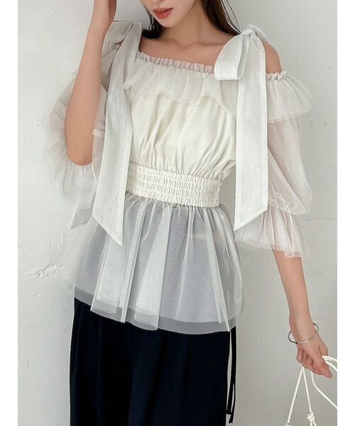 dazzlin*°♡ チュールリボンペプラム2wayトップス セール】チュールリボンペプラム2wayトップス（シャツ/ブラウス