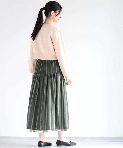 cepo（セポ）の「チェック＆ストライプ リバーシブルフレアースカート（スカート・レディース・ブラック/オリーブ・M）」の10枚目の写真